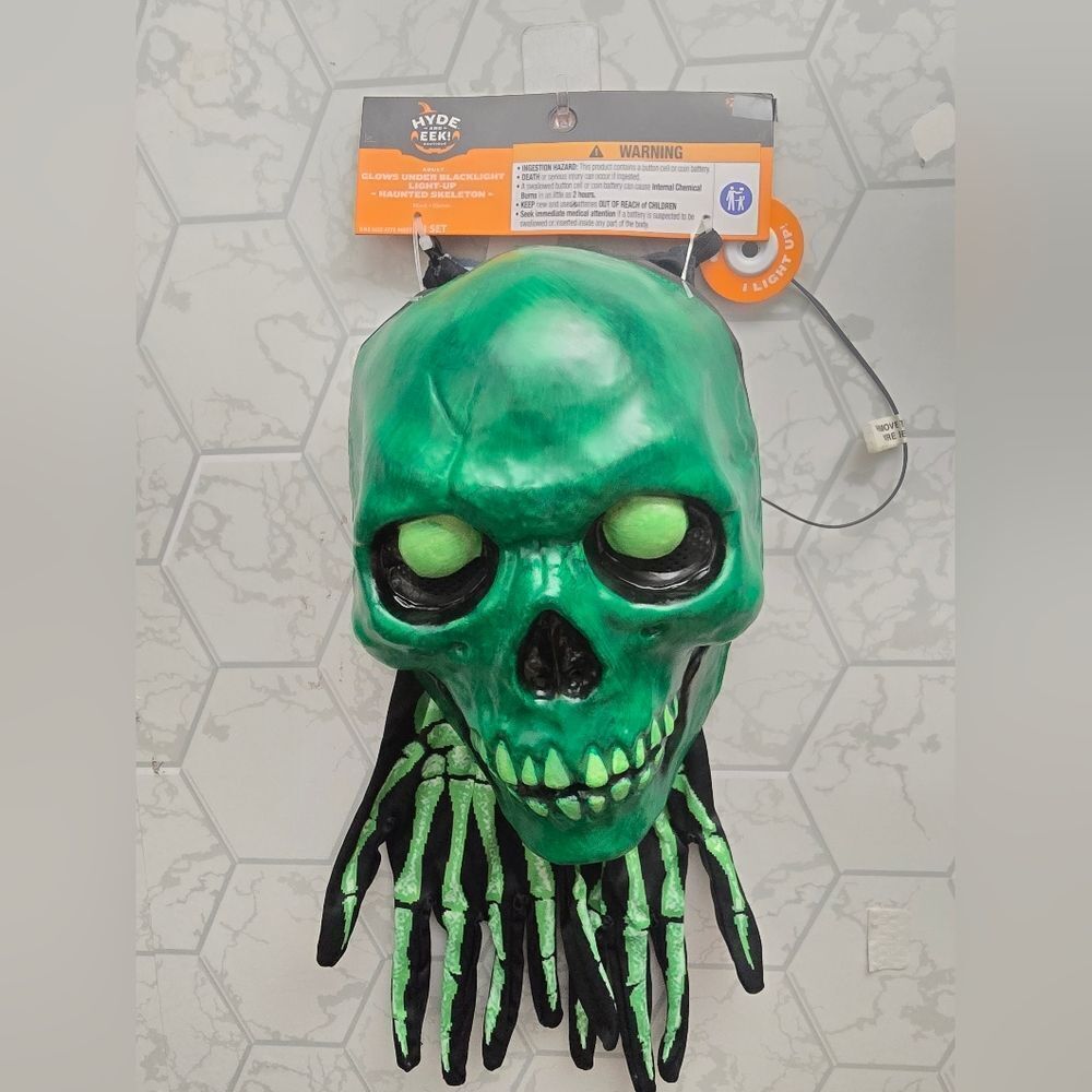 2pc Light Up Mask Glow under Blacklight Haunted Skeleton Halloween Hyde and EEK